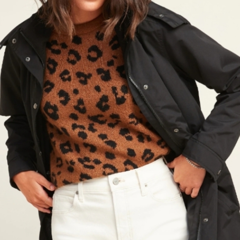 Old Navy Leopard Sweater Crew Neck Long Sleeves Brown Black Cheetah L - Picture 3 of 11